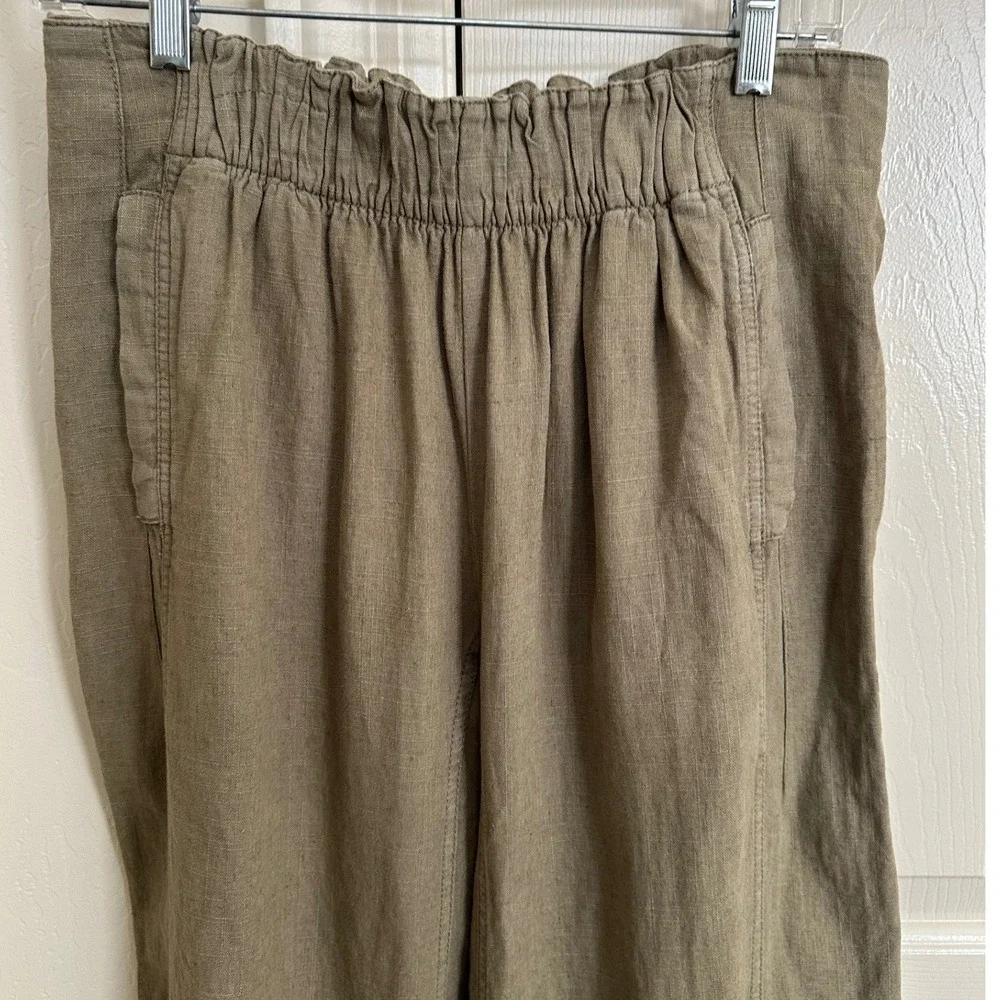 Free People Linen Blend Wide Leg Smocked Waist Pants XS Khaki